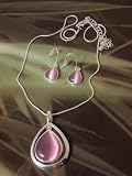Image of Fashion pendant and earring set design 629 lilac on silver colour chain