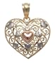 14k Yellow and Rose Gold w/ Rhodium Filigree Heart Charm