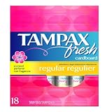 Tampax Fresh Tampons with Flushable Cardboard Applicator, Regular Absorbency, Scented, 18 tampons (Pack of 6)