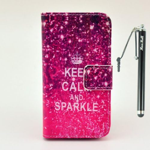 MaxMall Retro Keep Calm and Sparkle PU Leather Stand Card Wallet Case Cover for Apple iPhone 4/4s