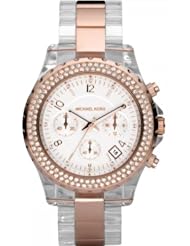 Michael Kors Womens MK5323 Chronograph White Swarovski Crystal Clear Plastic & Rose Gold Tone Watch