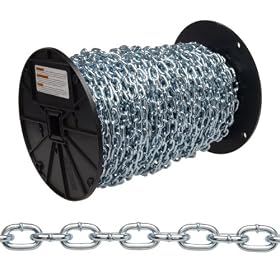 Campbell 0726727 Low Carbon Steel Straight Link Machine Chain on Reel, Zinc Plated, #2 Trade, 0.15" Diameter, 125' Length, 325 lbs Load Capacity