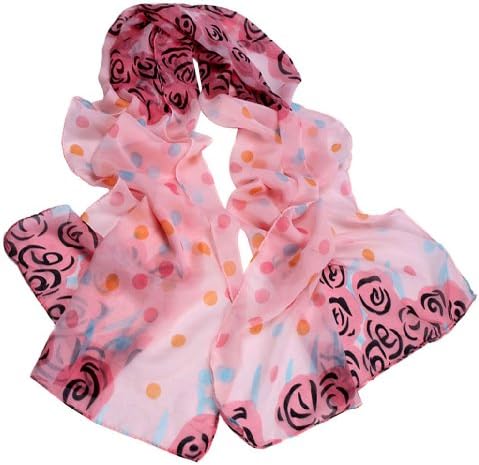 niceeshop(TM) Fashion Women Polka Dots Rose Print Chiffon Shawl Scarf (Pink)