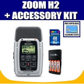 Zoom H2 Handy 2 Track Recorder + 16GB SD Card + Replacement Batteries with Exclusive FREE Complimentary Super Deal Micro Fiber Cleaning Cloth