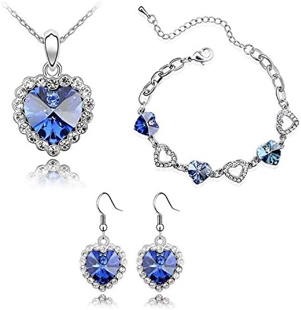 HotVally Jewelry Luxury Crystal Necklace Earring Set "True Love" Crystal Jewelry Sets (Blue)