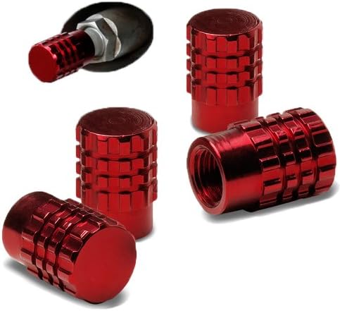 Oneself (TM) Red Aluminum Custom Series (4 Pack - Metal 3 Ring Cog Design) Valve Stem Cap Seal for Bicycle, Motorcycle, Car and Truck Tires (High Quality Anodized Metal Tyre Cap + Durable Metal Threads + Powder-Coated Finish for Rust and Tarnish Proof Durability + Oneself (TM) Lifetime Warranty + Sealed in Oneself Approved Packaging Only) "ADDITIONAL DETAILS: This product comes with metal threads allowing for easy installation helping to prevent cross threading"