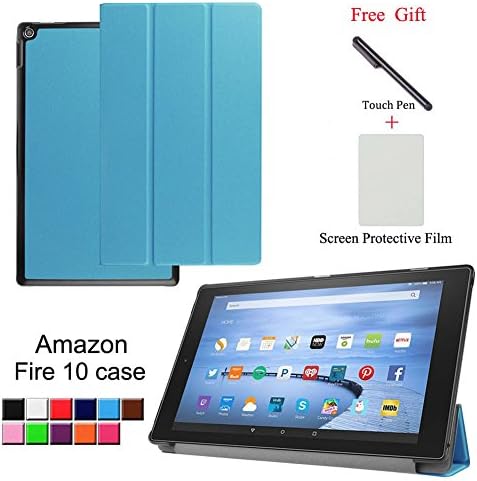Fire Hd 10 2015 Case - Tri-fold Custer Texture Pu Leather Cover Ultra Slim Lightweight Stand Cover with Auto Wake/sleep for Fire Hd 10 Inch Tablet Shell Case(Blue)