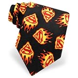 Men's Superman Flame Logo Tie by DC Comics in Black Silk - 16.5 Inch