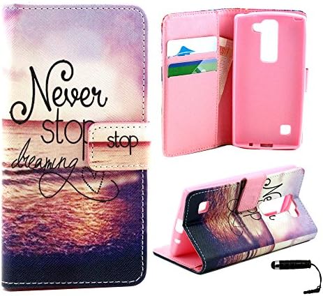 LG Escape 2 Case, LG Logos Case, LG Spirit Case, Harryshell(TM) Never Stop Dream Pattern Wallet Folio Leather Flip Case Cover with Credit Card Id Pocket for LG Escape 2 H443 / LG Logos / LG Spirit LTE C70