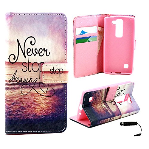 LG Escape 2 Case, LG Logos Case, LG Spirit Case, Harryshell(TM) Never Stop Dream Pattern Wallet Folio Leather Flip Case Cover with Credit Card Id Pocket for LG Escape 2 H443 / LG Logos / LG Spirit LTE C70