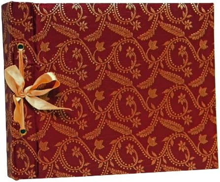 Small Handcrafted Ornate Scrapbook with Handmade Paper Pages (Burgundy)