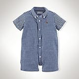 RalphLauren ラルフローレン　半袖コットンジャージギンガムショートオール　ブルー　9M(67‐72㎝) [並行輸入品]