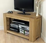 KUBA SOLID OAK & GLASS CORNER TV UNIT STAND CABINET