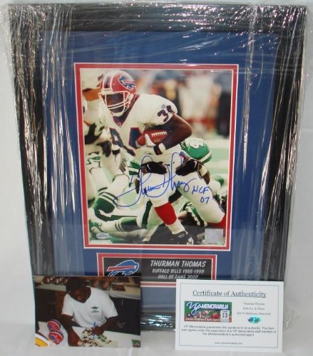 Thurman Thomas Hand Signed Buffalo Bills 8 x 10 Photo - Custom Framed - Framed NFL Photos, Plaques and Collages