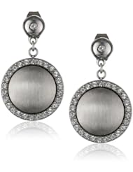 Stainless Steel Satin Finish Round Crystal Earrings