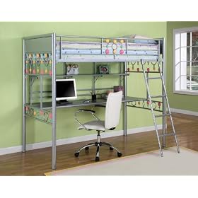 Twin Size Loft Bed with Desk in Silver Finish - Bauble Girls Collection