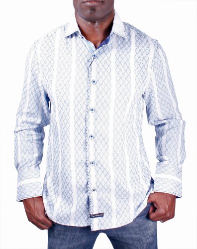 ENGLISH LAUNDRY Striped Satin Cuff Mens Dress Shirt Blue Size M