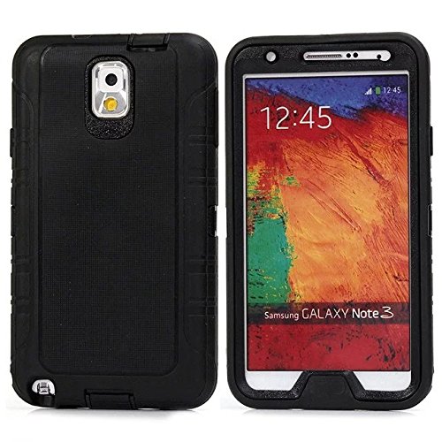 For Samsung Galaxy Note 3 Case,Fivers(TM) Heavy Duty 3 in 1 Case Dustproof Shakeproof Waterproof Built-in Screen Protector with Pure Colour Desig Phone Cases for Samsung Note 3 (Black)