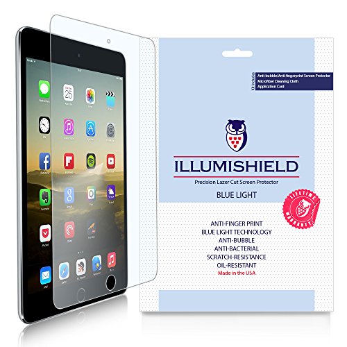 iLLumiShield - Apple iPad mini 4 Screen Protector + (HD) Blue Light UV Filter / Premium Clear Film / Anti-Fingerprint / Anti-Bubble Shield - [2-Pack]& Lifetime Warranty