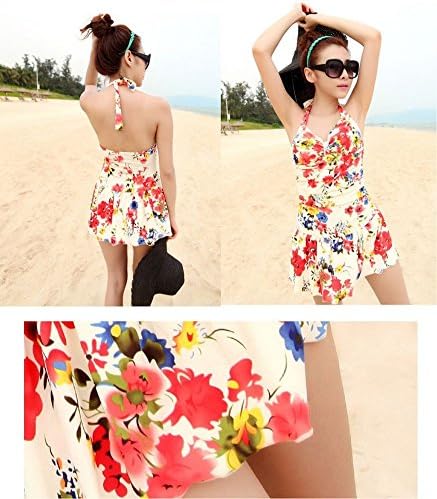 Women Girls Colorful Flowers Print Halter One Piece Swimsuit Bathing Suit (US 0-2)