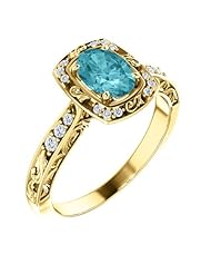 18K Yellow Gold 7.00x5.00mm Oval Cut Blue Zircon and Diamond Ring -- LIFETIME WARRANTY