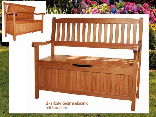 Truhenbank Holz Gartenbank mit Staufach 2Sitzer Bank Sitzbank
