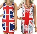 Ladies Union Jack Flag Jubilee Olympics Short Mini Dress / Long Vest Top in Spotted or Plain Flag also Women's plus sizes 16 - 18 & 20 - 22