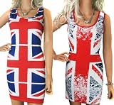 Ladies Union Jack Flag Jubilee Olympics Short Mini Dress / Long Vest Top in Spotted or Plain Flag also Women's plus sizes 16 - 18 & 20 - 22