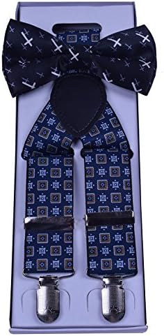 SUNNY OECAN Bow Tie and Suspenders Set Adjustable with Gift Box Square