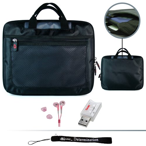 Ancient/Black Mesh Nylon Case with Handles for Acer Aspire One AO532h + Includes a Unsullied USB microSD Reader + Includes a Crystal Pellucid High Quality HD Noise Filter Ear Buds