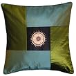 Decorative Handmade Silky Green & Blue Cushion Cover / Pillow Sham - Golden Sunflower Design