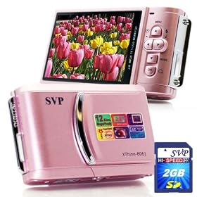 SVP Xthinn-8061 Pink 12MP Max 2.8-inch LCD Slim Digital Camera with rechargeable battery + FREE SVP 2GB High Speed SD Memory Card