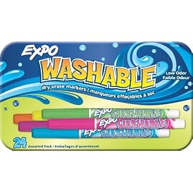 Expo Washable Fine Tip Dry Erase Markers Class Pack with Storage Tin, 24 Colored Markers