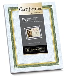 Southworth Foil-Enhanced Certificates, 8.5 x 11 Inches, Green and Gold Border, 15 per Pack (CT2R)