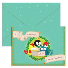 United Feathered Friends Single Christmas Cards - Caroling (1 Card + 1 Envelope + 1 Sticker) | Rungtong & Co. Stationery Line