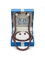 7-8mm, Chocolate Freshwater Pearl Necklace, Bracelet and Earring Set in 14K Yellow Gold