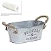 MyGift® Rustic Small Galvanized Metal Succulent Plant Container Planter Tub Bucket with Twine Handles and Flowers & Garden Word Design
