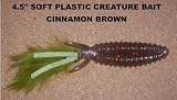 4.5 Soft Plastic Creature Bait - (8 Pack) Cinnamon Brown Various Tail Colors
