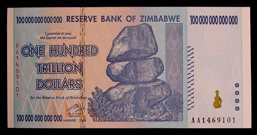100 Trillion Zimbabwe Banknote UNC Hyperinflation Money