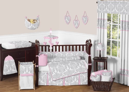 Sweet Jojo Designs Pink, Gray and White Elizabeth Baby Girl Bedding 9pc Crib Set