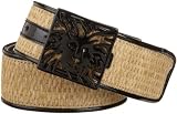 510bXAH5ZoL. SL160  AK Anne Klein Womens 1 3/4 inch Straw Panel With Patent Piping Belt