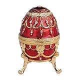 Red Color Imperial Egg Shaped Musical Trinket Box with Czech Preciosa Crystals