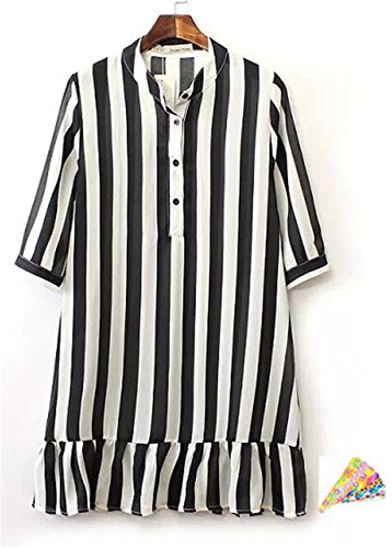 シャツ ブラウス ロング丈 ひざ丈 ワンピース チュニック 大人 レディース ファッション ボーダー ゆったり （ネイルファイル付き） WT-05