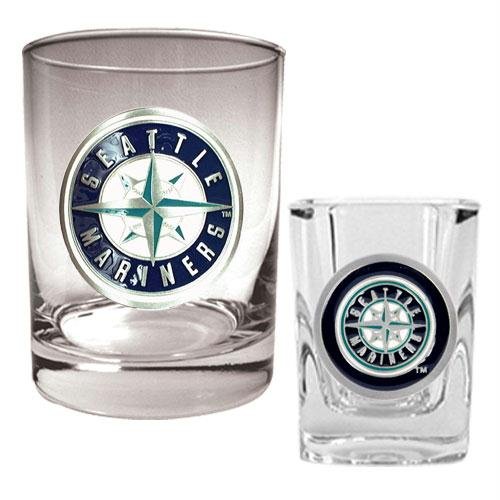 MLB Seattle Mariners Rocks Glass & Square Shot Glass Set - Primary Logo