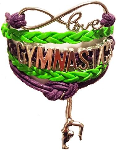 Gymnastics Gymnast Infinity Bracelet - Gymnastics Bracelet for Girls - Makes Great Gift for Gymnasts (Various Colors) (purple and green)