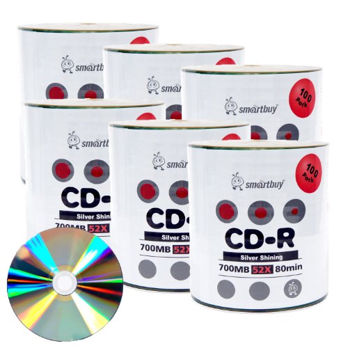 Smartbuy 700mb/80min 52x CD-R Shiny Silver Blank Video Recordable Media Disc (600-Disc)