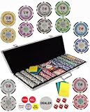 650 11.5 Gram Clay Composite Dual Pattern Gambling Poker Chip Chipset with 7 Different Denominations, $1, $5, $10, $25, $100, $500 and $1000.