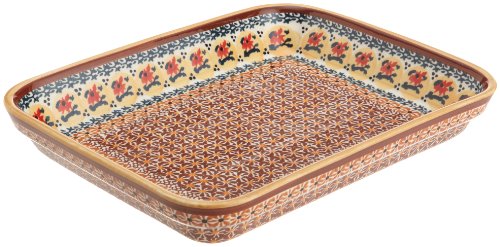 Euroquest Imports Bunzlauer Polish Pottery 1.5-Quart Rectangular Baker in Amber Sunrise Pattern