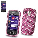 New Fashionable Perfect Fit Hard Diamante Protector Skin Cover (Faceplate/Snap On) Full Rhinestones Diamond Bling for Samsung Caliber SCH-R860 MetroPCS - Hot Pink
