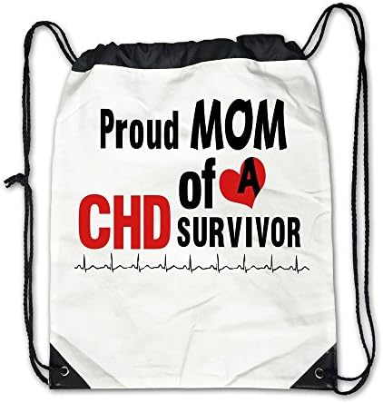 Proud Mom Of A CHD Unisex Drawstring Backpack Casual Travel Bags Shoulder Pouch Beam Port Backpack Tote Canvas White